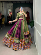 Vastranavya Navaratri Special Rayon with Printed Patch With Gota Patti And Paper Mirror Work And Cowrie (Kodi) Lace Touch Up Lehenga with Stitched Blouse - Wine