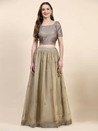 Green Silk Embroidered Poncho Pattern Top & Lehenga with Dupatta - Tanya