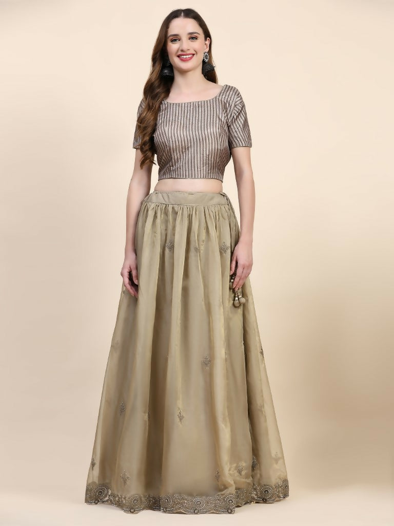 Green Silk Embroidered Poncho Pattern Top & Lehenga with Dupatta - Tanya