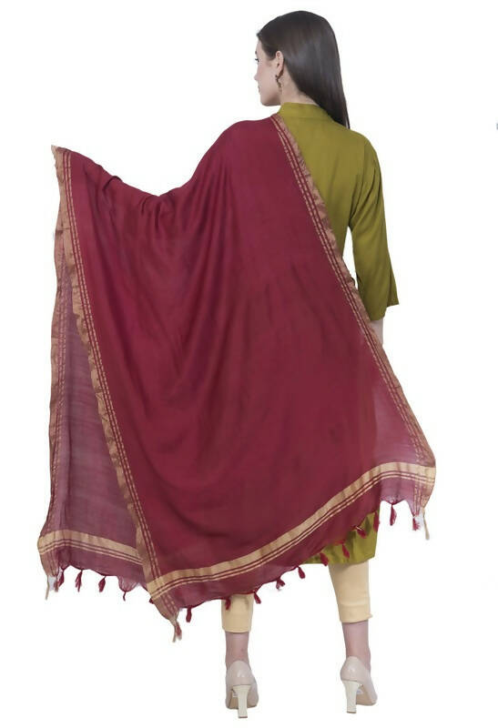 Mominos Fashion Moeza Cotton Golden Border Maroon Dupatta