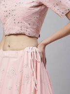 Pink Georgette Thread with Sequins Embroidered work Lehenga Choli with Dupatta - Jivika