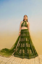 Aastha Fashion Mehandi Green Butterfly Net Tone To Tone Cotton Thread Work And Sequence Work Embroidery Wedding Wear Lehenga Choli