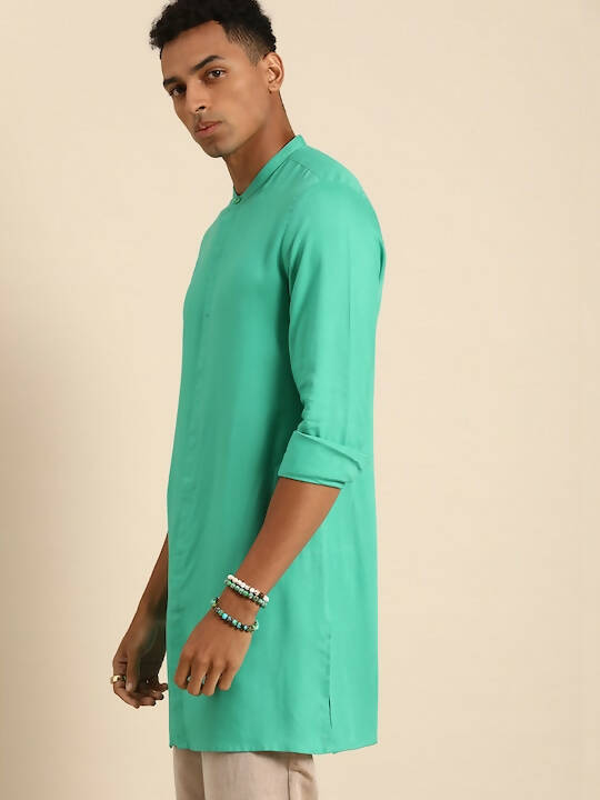 Sea Green Men Viscose rayon Solid Straight Shirt - Mahotsav