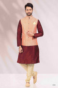 Raivat Ethnic Jacquard Banarasi Silk Woven Work 3 Pics Jacket Set In Peach Colour - Distacart