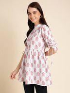 White Poly Rayon Digital Printed A-line Top - Tarini