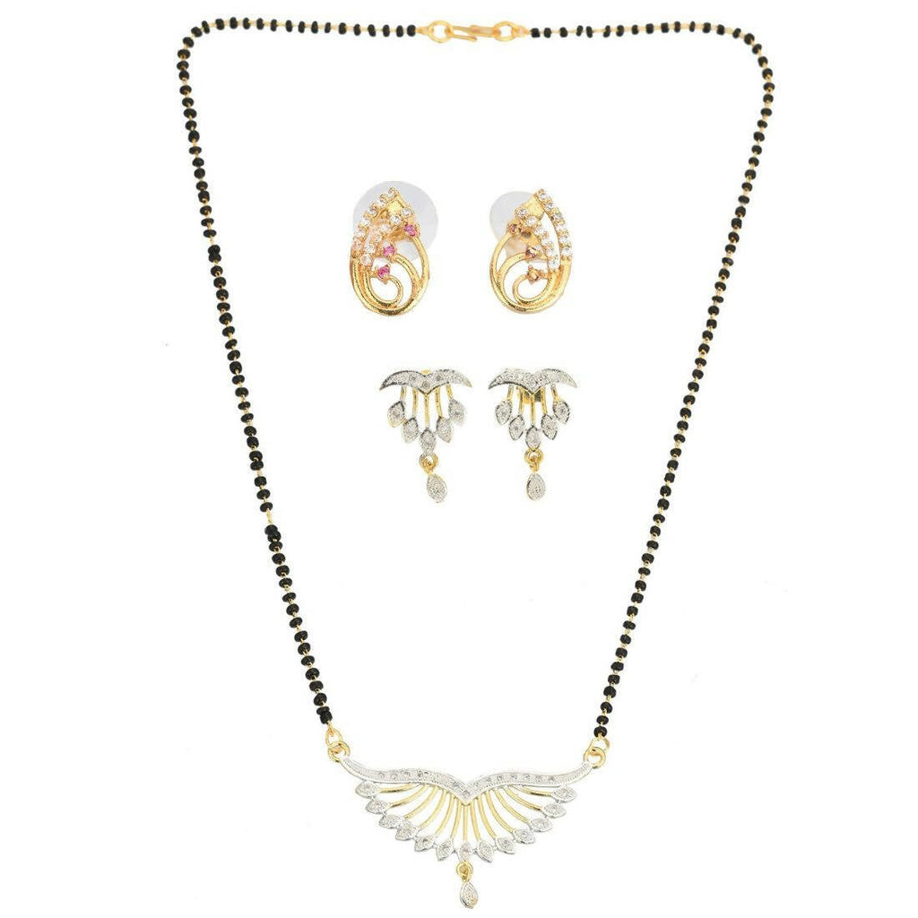 AanyaCentric Gold-Polished Mangalsutra with Pendant, 2 Pair Earrings