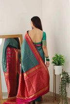 DEIANA'S Beautiful Designer Golden zari Soft Lichi Silk Saree - Blue