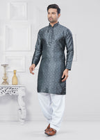 Joban Fashion Men's Jacquard Silk Grey Printed Kurta Pyjama set