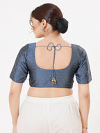 Joban Fashion Dark-Grey Taffeta Silk Elbow Sleeveless Front Open Blouse