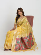 Shree Shyam Fashion Linen Cotton Yellow Saree - Distacart