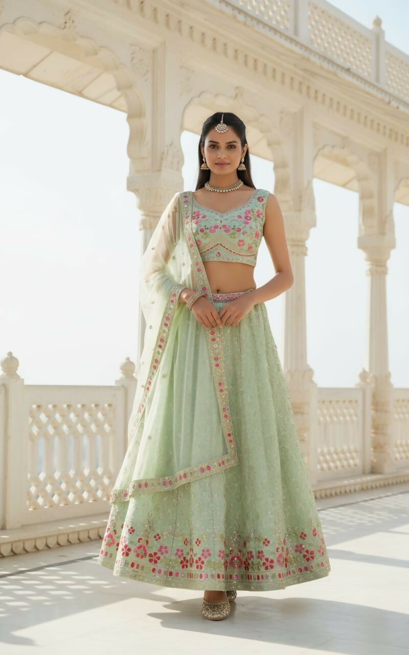 Lehenga Mart Designer Indian Wedding Lehenga Choli-Pista Green - Distacart