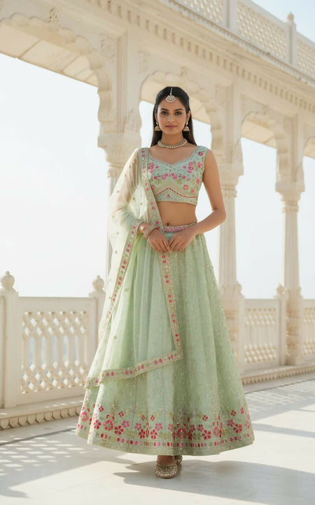Lehenga Mart Designer Indian Wedding Lehenga Choli-Pista Green