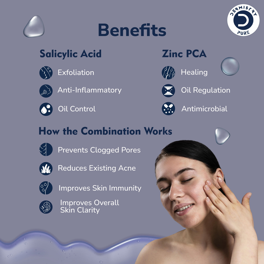 Dermistry 2% Salicylic Acid 2% Zinc Face Serum For Oily Acne Prone Skin Blackhead & Whiteheads Scars