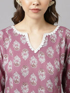 FIORRA Women's Light Purple Cotton A-Line Kurta Palazzo Set