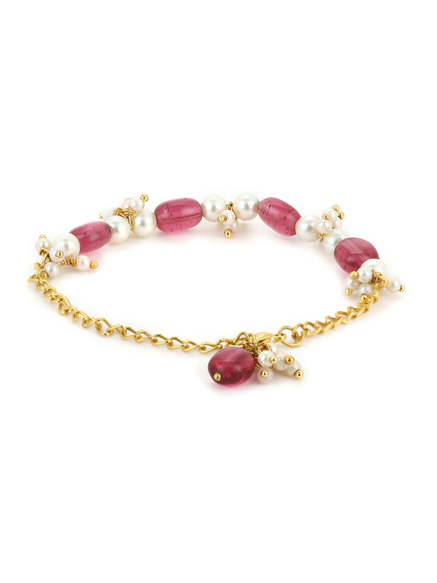 Women's Gold-Toned White Brass Kundan Gold-Plated Link Bracelet - Ruby Raang - Distacart