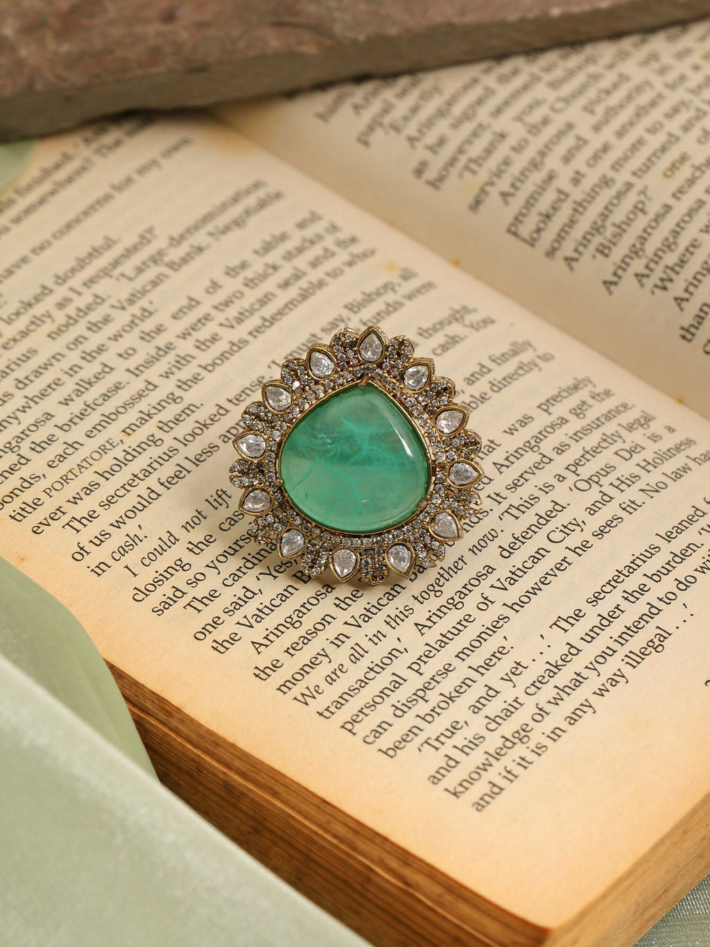Ruby Raang Teardrop Green Stone Ring