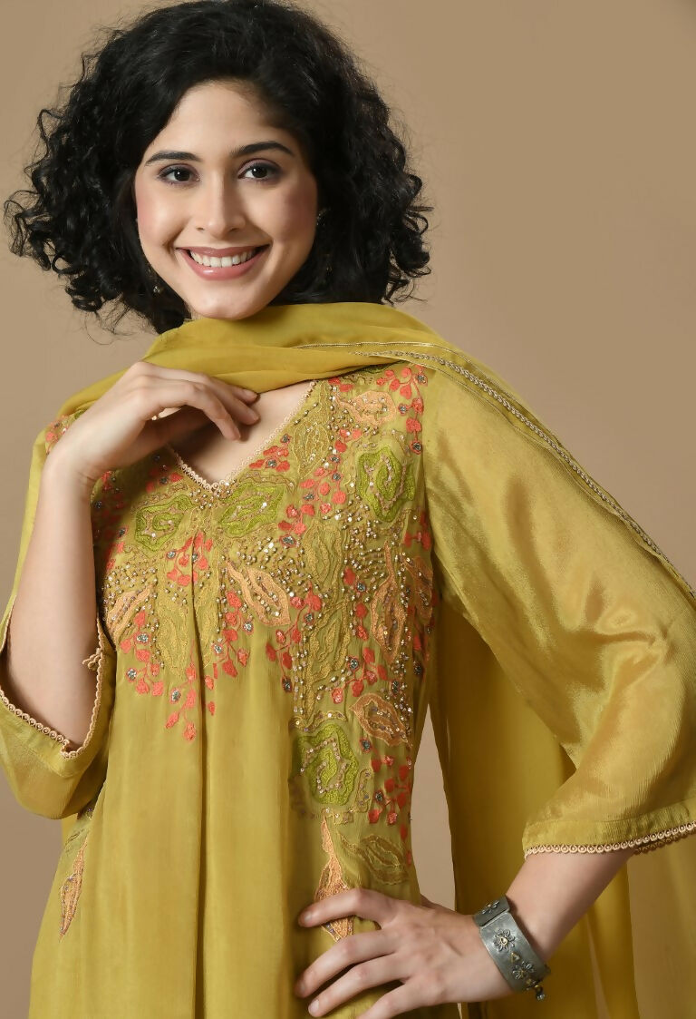 Joban Fashion Mehendi Chinnon Kurta Set