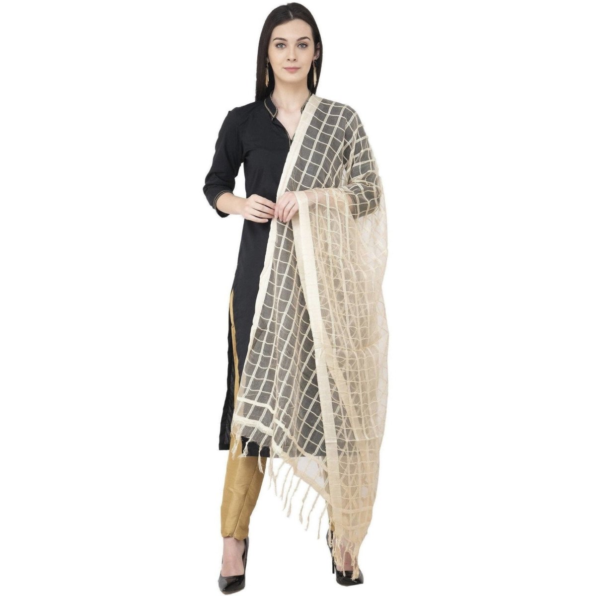A R SILK Cotton square Regular Dupatta White Color Dupatta or Chunni