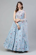 Sky Blue Cotton Embroidered Work Lehenga Choli with Dupatta - Jivika