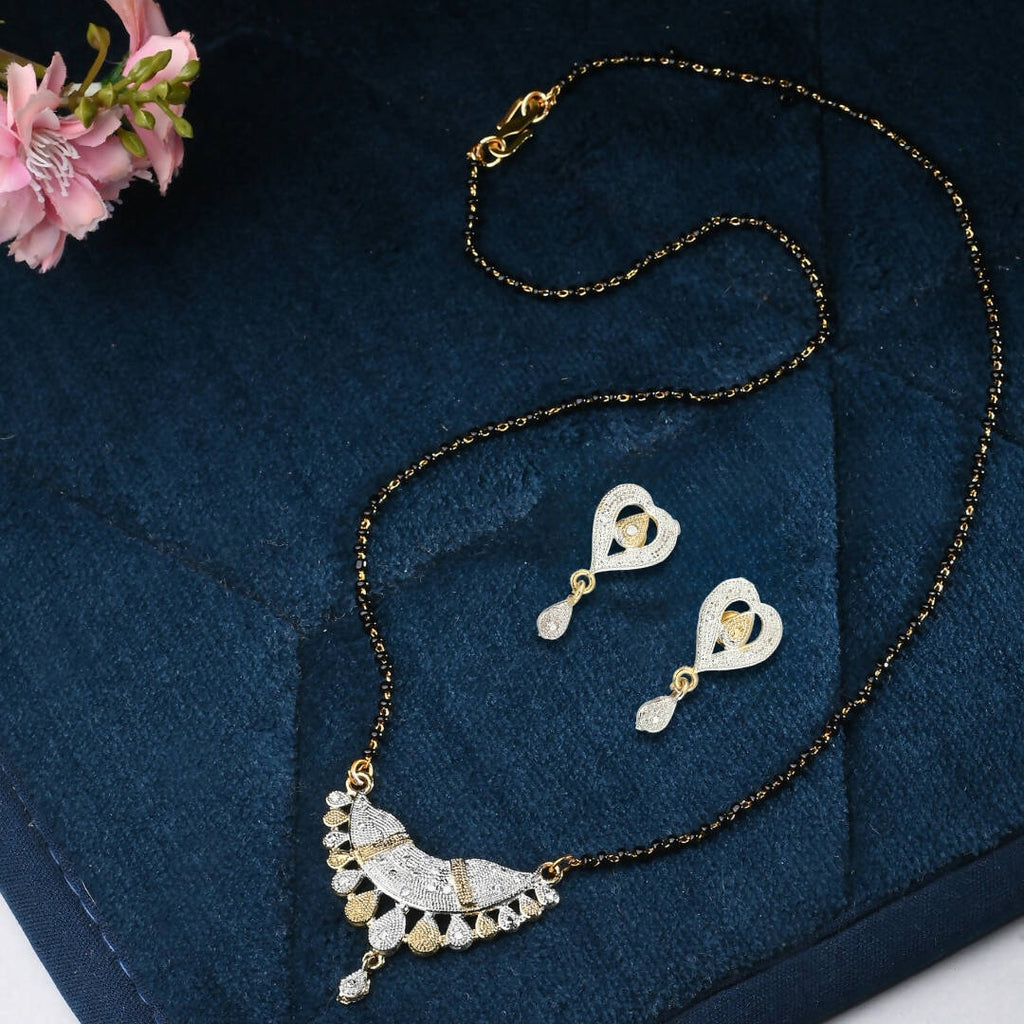 AanyaCentric Gold-plated Mangalsutra Pendant Earring Set & Silver Plated Anklet - Distacart