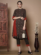 Myshka Women's Muli A-Line Kurta & Trousers With Dupatta