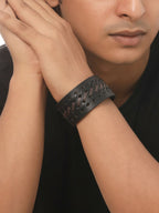 NVR Men's Set of 2 Black Leather Bracelet - Distacart