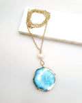Bling Accessories Turquoise Agate Natural Stone Baroque Pearl Long Necklace