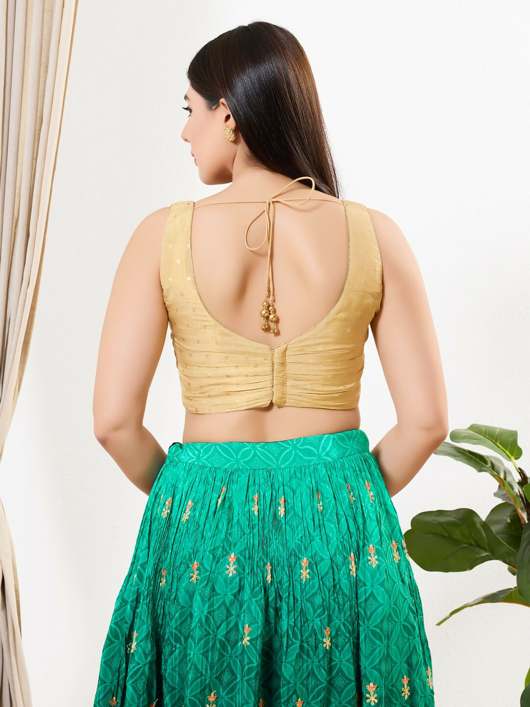 Joban Fashion Light Gold Tissue Padded Blouse With V Neck Sleeveless - Distacart