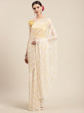 Ahalyaa Yellow Chiffon Digital Print Floral Saree - Distacart