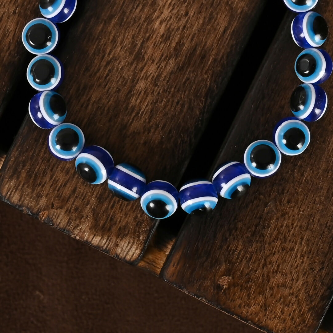 NVR Men & Women Black & Blue Evil Eye Elasticated Bracelet - Distacart