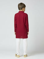 Joban Fashion Kids Island Full Sleeves Cotton Kurta and Pyjama Set with Sequin work - Maroon - Distacart