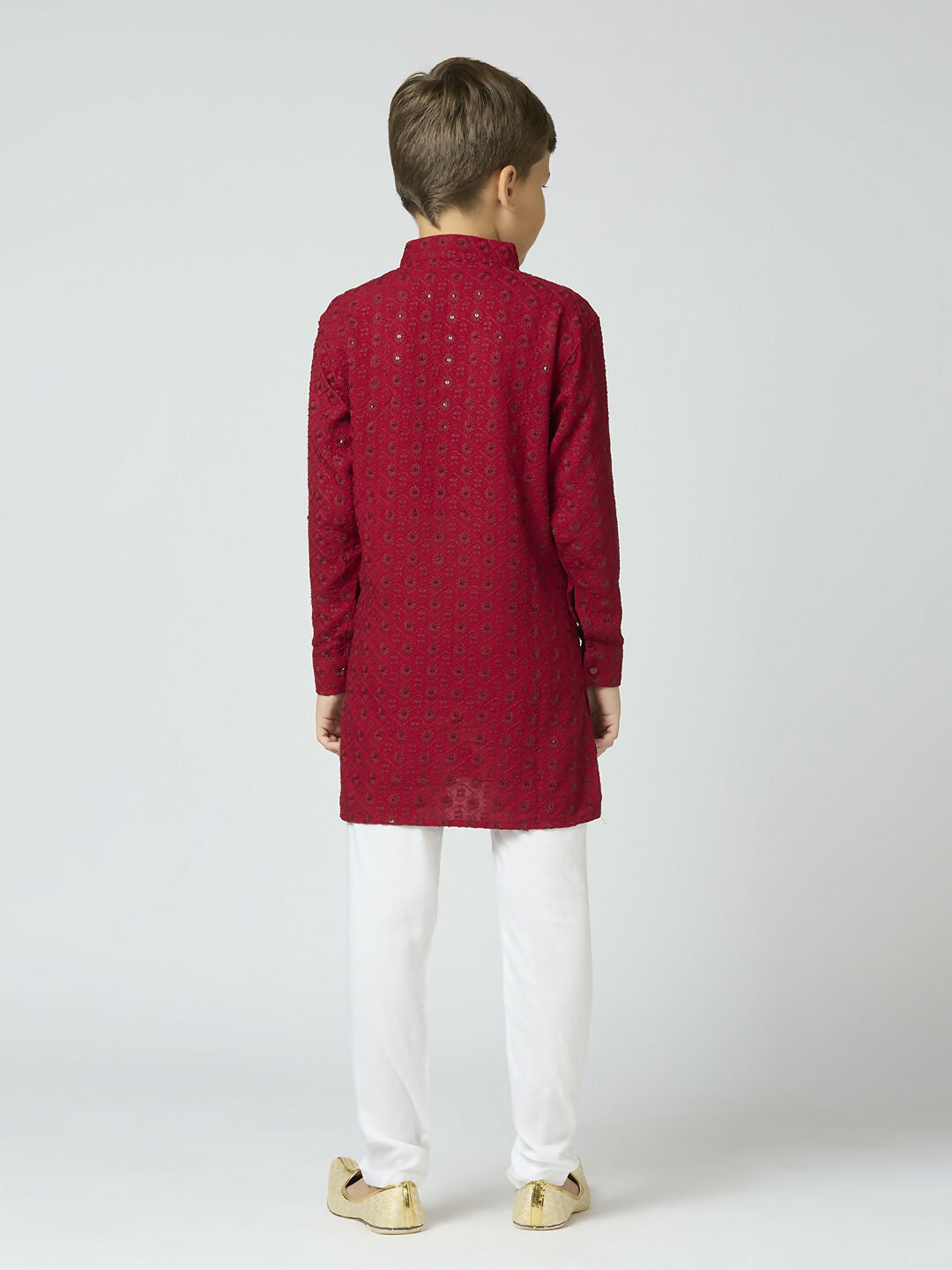 Joban Fashion Kids Island Full Sleeves Cotton Kurta and Pyjama Set with Sequin work - Maroon - Distacart