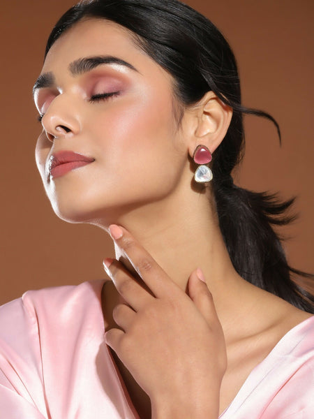 Kundan & Pink Stone Earrings- Ruby Raang