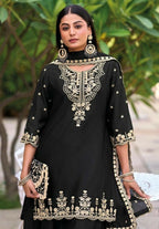 Anaita Black Chinon Readymade Palazzo Suit with Heavy Embroidery Work - Distacart