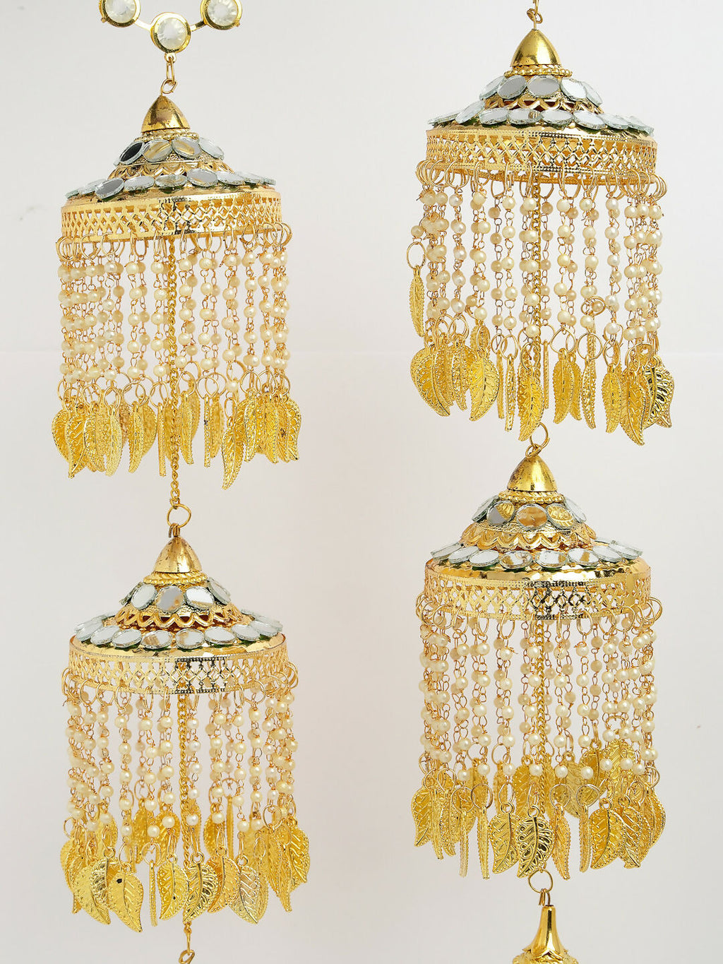 NVR Women's Pack Of 2 Gold-Polished & White Pearl Mirror Work Bridal Layered Kaleera Sets - Distacart