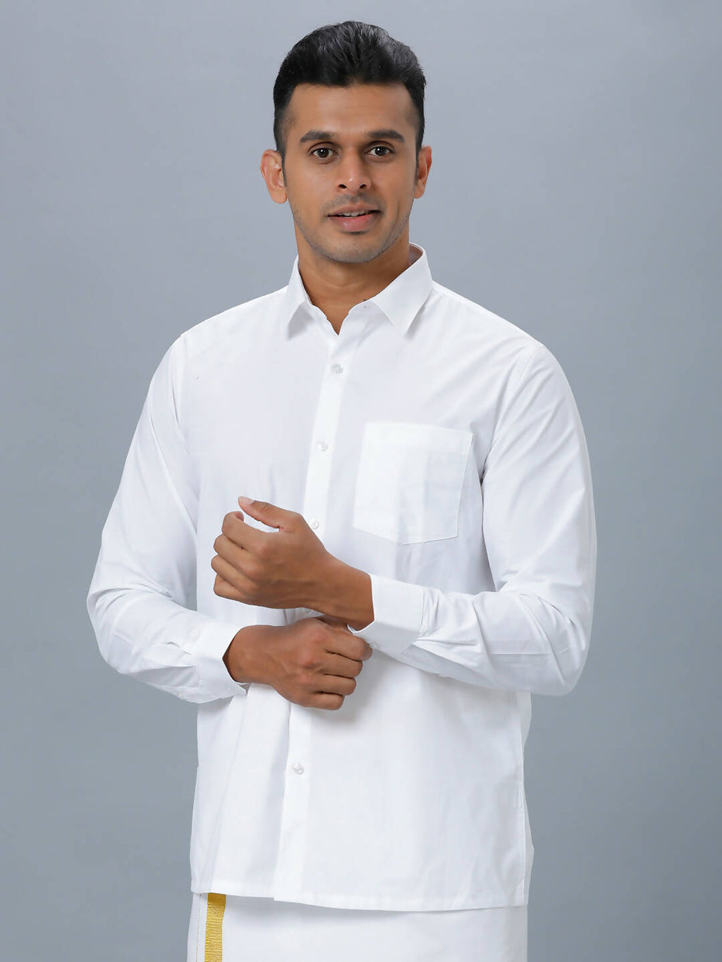 Ramraj Cotton Mens Full Sleeve Formal Poly Cotton White Shirt
