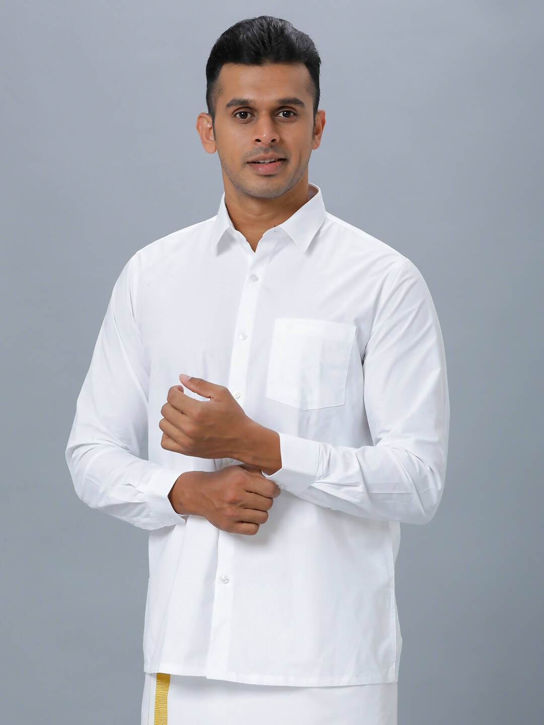 Ramraj Cotton Mens Full Sleeve Formal Poly Cotton White Shirt