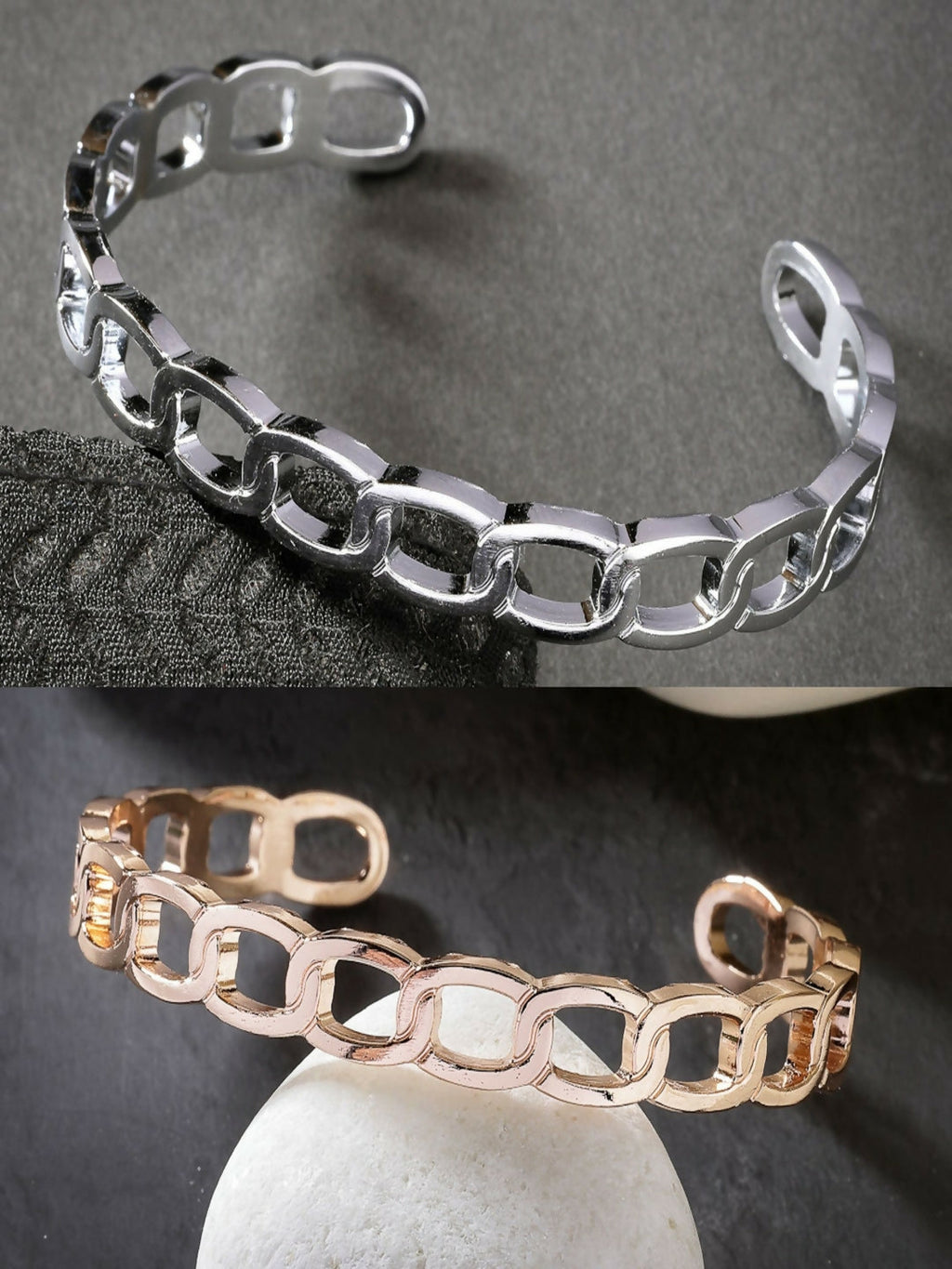 NVR Men's Set of 2 Rhodium-Plated Metal Cuff Bracelet - Distacart