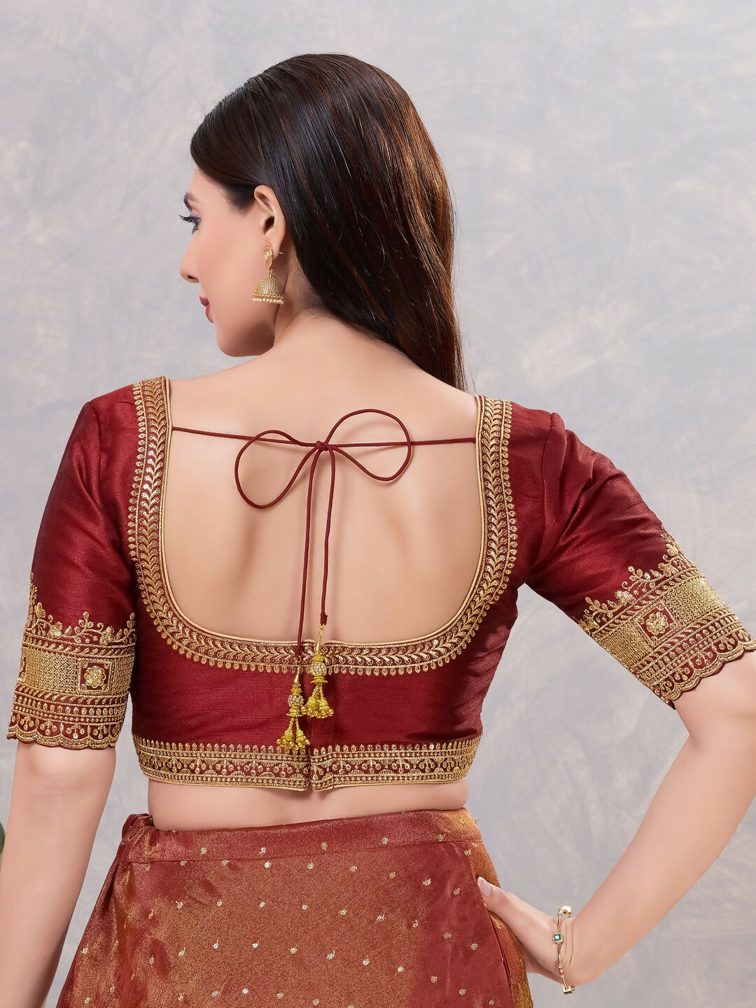 Joban Fashion Women Silk Dark-Maroon Stitched Blouse