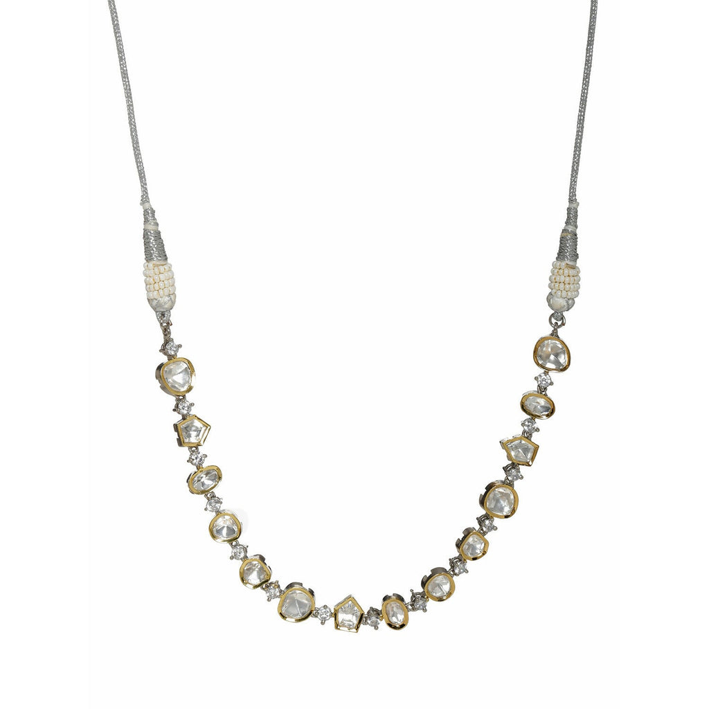 Kundan and Diamond Neckpiece (Silver) - Ruby Raang
