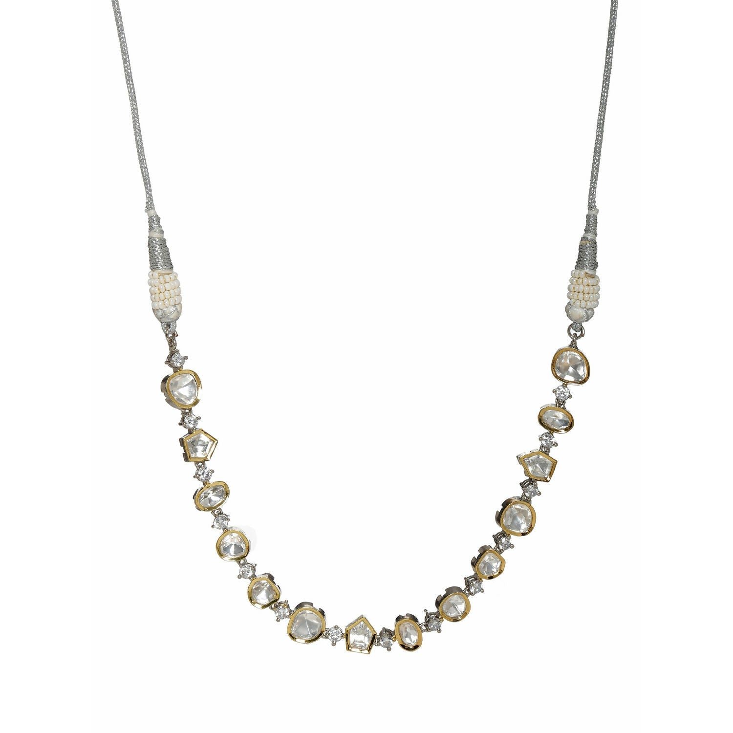 Kundan and Diamond Neckpiece (Silver) - Ruby Raang