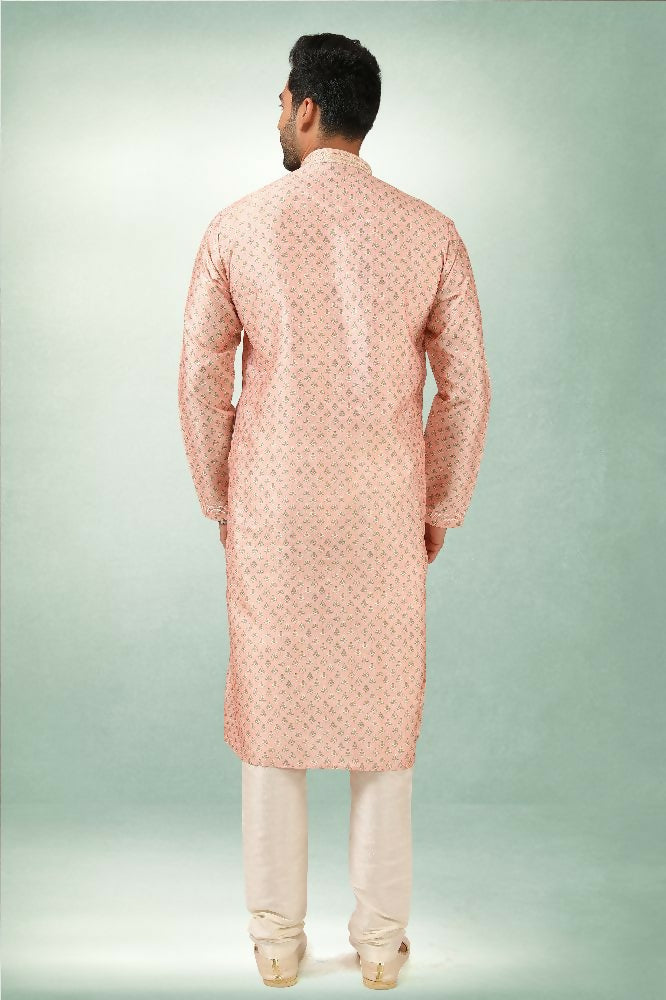 Raivat Ethnic Art Silk Printed Work Kurta Pajama In Pink Colour