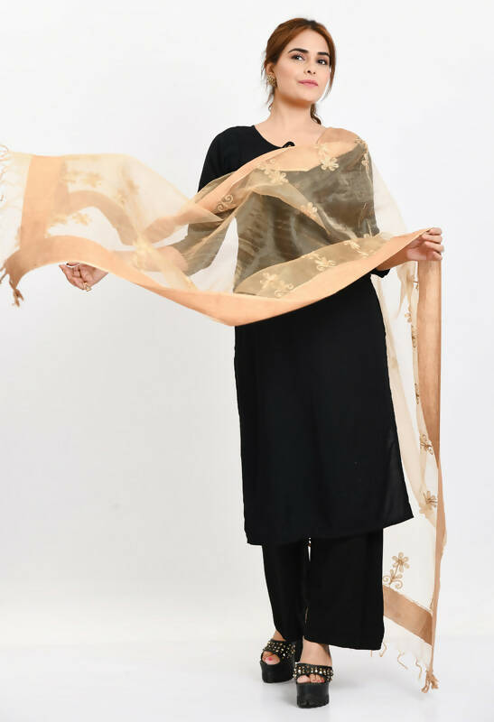 Mominos Fashion Moeza Women's Orgenza All Over Chikan Work Golden Dupatta - Distacart