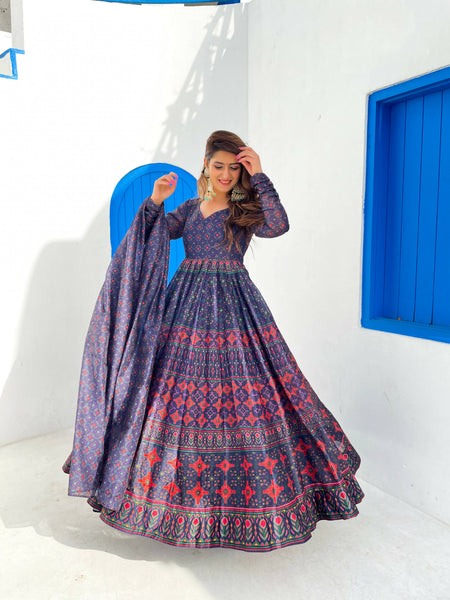 Partywear Designer Blue Chanderi Suit - Anbazaar