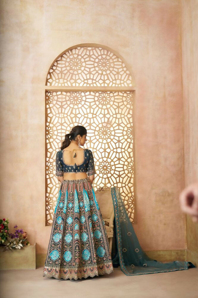 Kesar Fab Blue Banarasi Silk Embroidered Lehenga