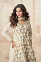 Anaita White Heavy Fox Georgette Stitched Suit with Sequence Work - Distacart