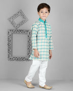 Joban Fashion Kids Island Cotton Full Sleeves Striped Kurta and Pyjama- Teal Blue - Distacart