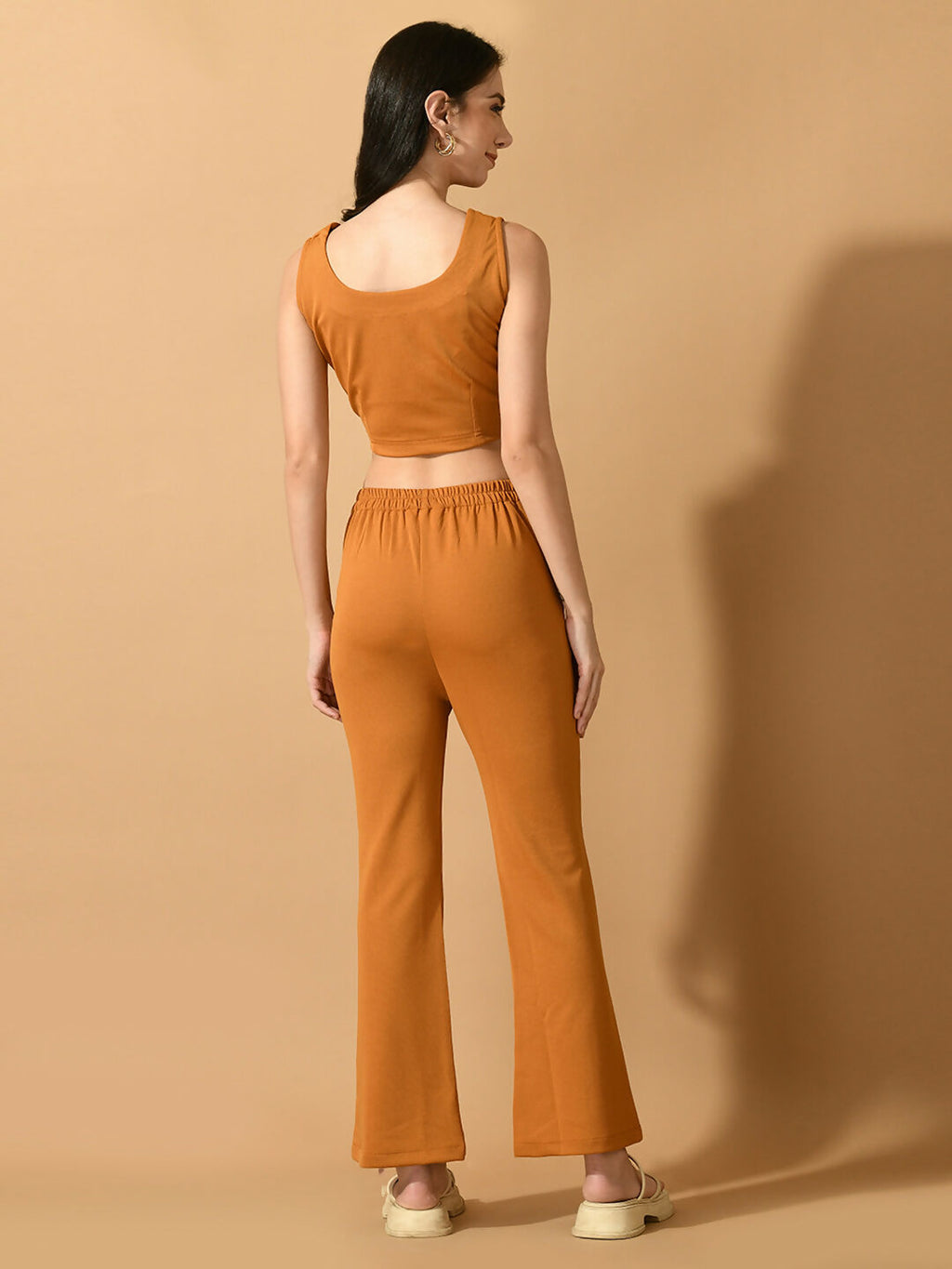 Myshka Women's Mustard Solid Top With Trousers