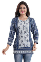 Snehal Creations Stylista Indigo Blue Summer Cool Printed Tunic Top