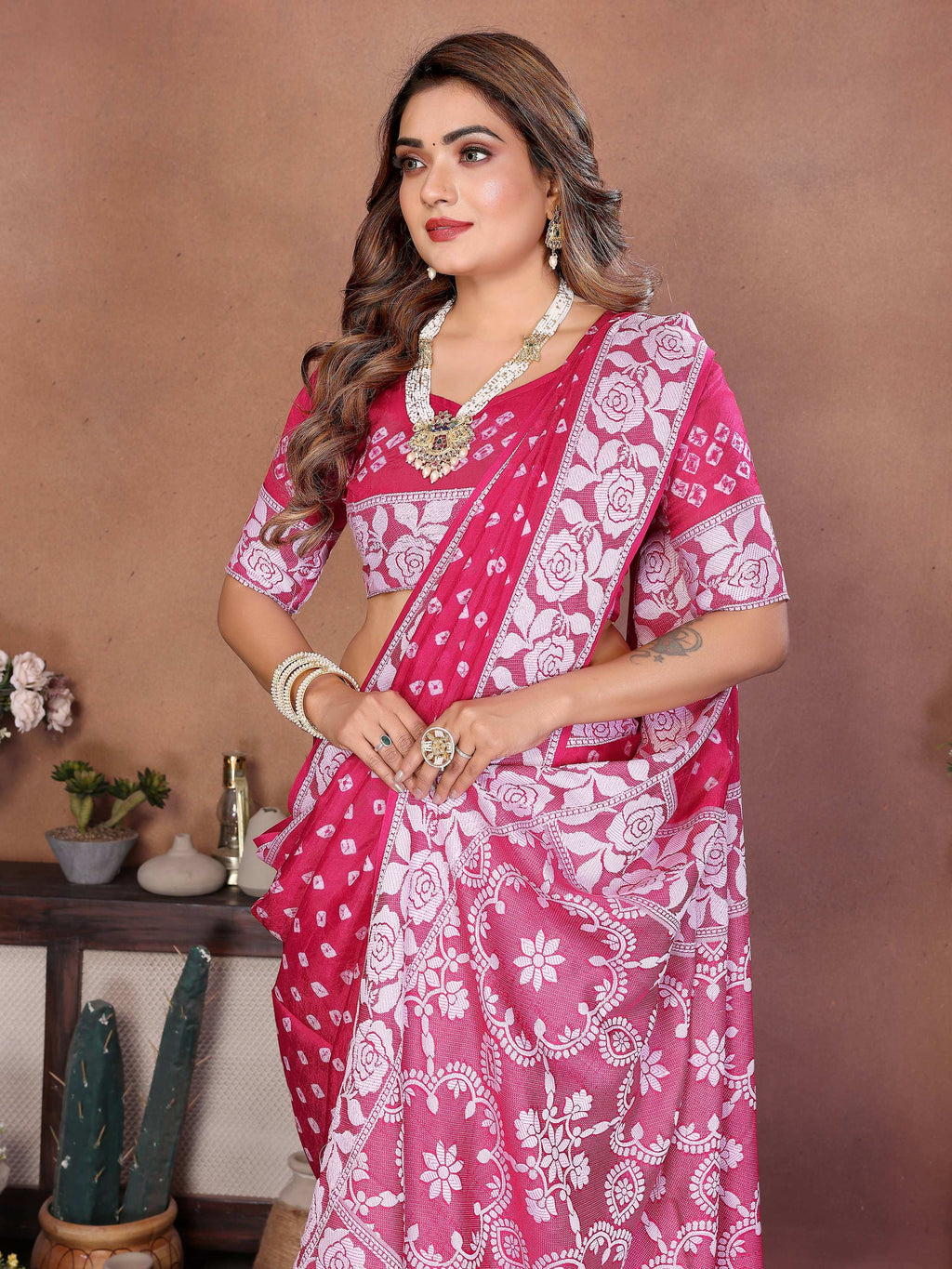 Aastha Fashion Pink Viscose Silk Handmade Original Bandhej Saree - Distacart